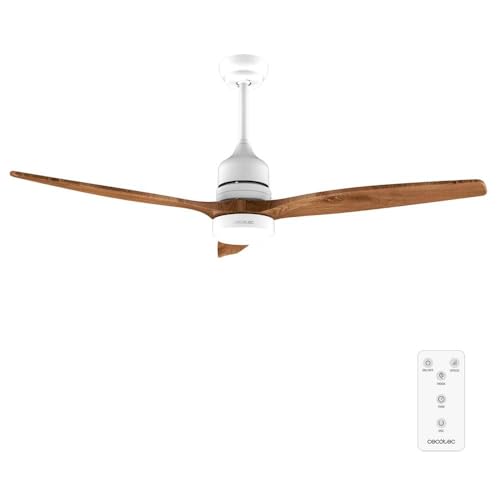 Cecotec Ceiling Fan with Light in White and Blackwood finish, showcasing modern design and remote control features