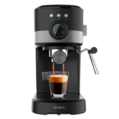 Cecotec Power Espresso 20 espresso machine in black with milk frother and cup warmer