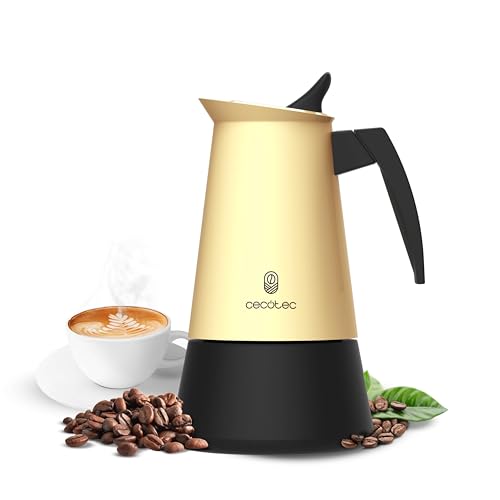 Cecotec Piccolina 900 Italian Coffee Maker in Beige, elegant stainless steel design