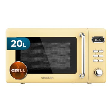 Cecotec Digital Microwave with Grill in Retro Yellow, 20L capacity