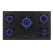 Cecotec 5 Burner Gas Hob in Matt Black Glass with Cast Iron Grills