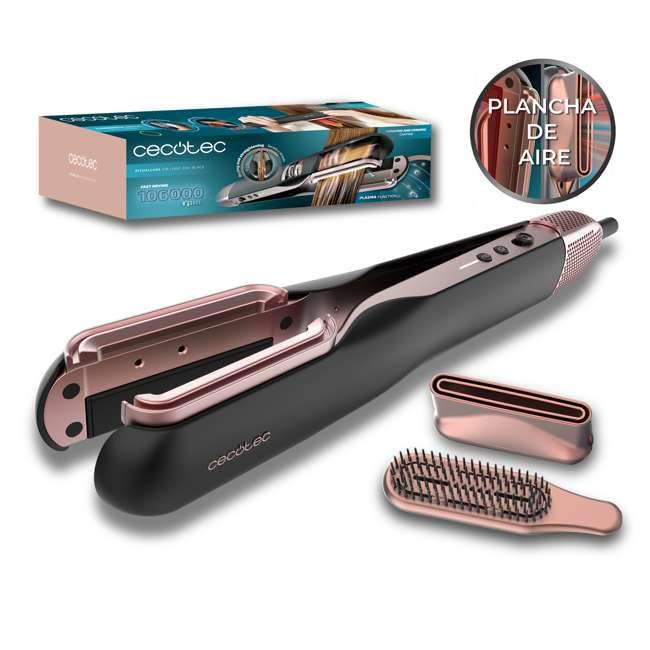 Cecotec RitualCare Air Lisse 2-in-1 Hair Straightener in black with attachments