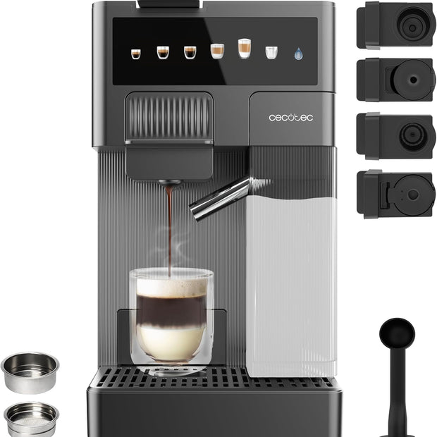 Cecotec Espresso Coffee Machine in Dark Stainless Steel with milk reservoir and control panel